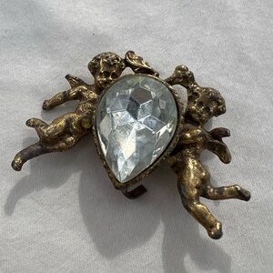 Vintage Gold Cherub Brooch with Crystal Accent